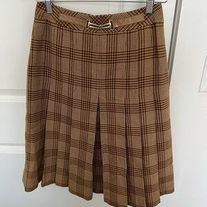 Celine Brown Checkered A-Line Pleated Skirt
